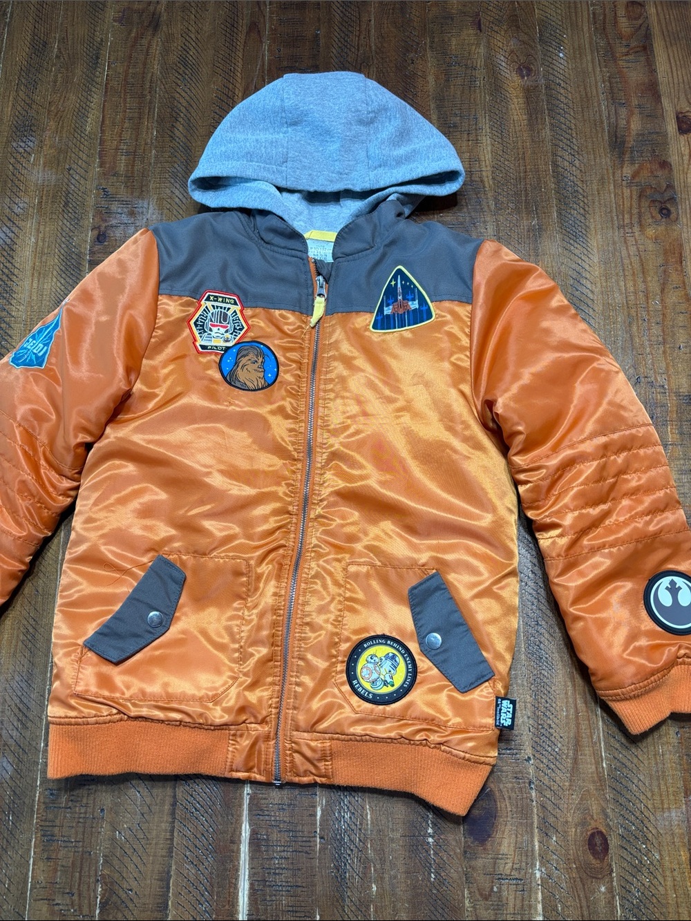 Disney Star Wars X-Wing Rebel Pilot Hooded Orange Bomber Jacket Size 11-12